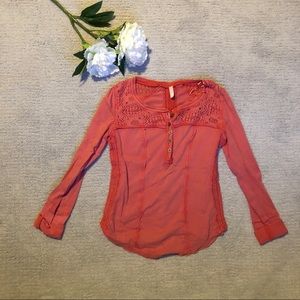 Coral Free People Long Sleeve Shirt